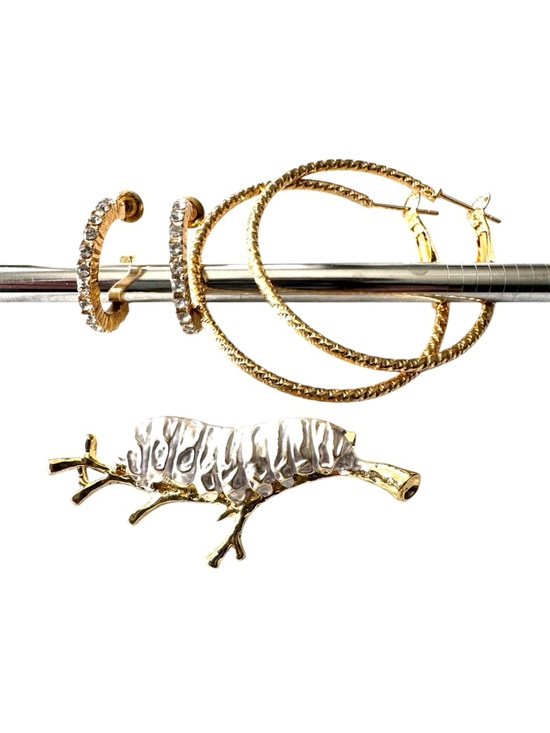 Jewelry - Gold Tone Hoop Earrings and Branch Pin Set - 2 pairs of earrings 1 brooch